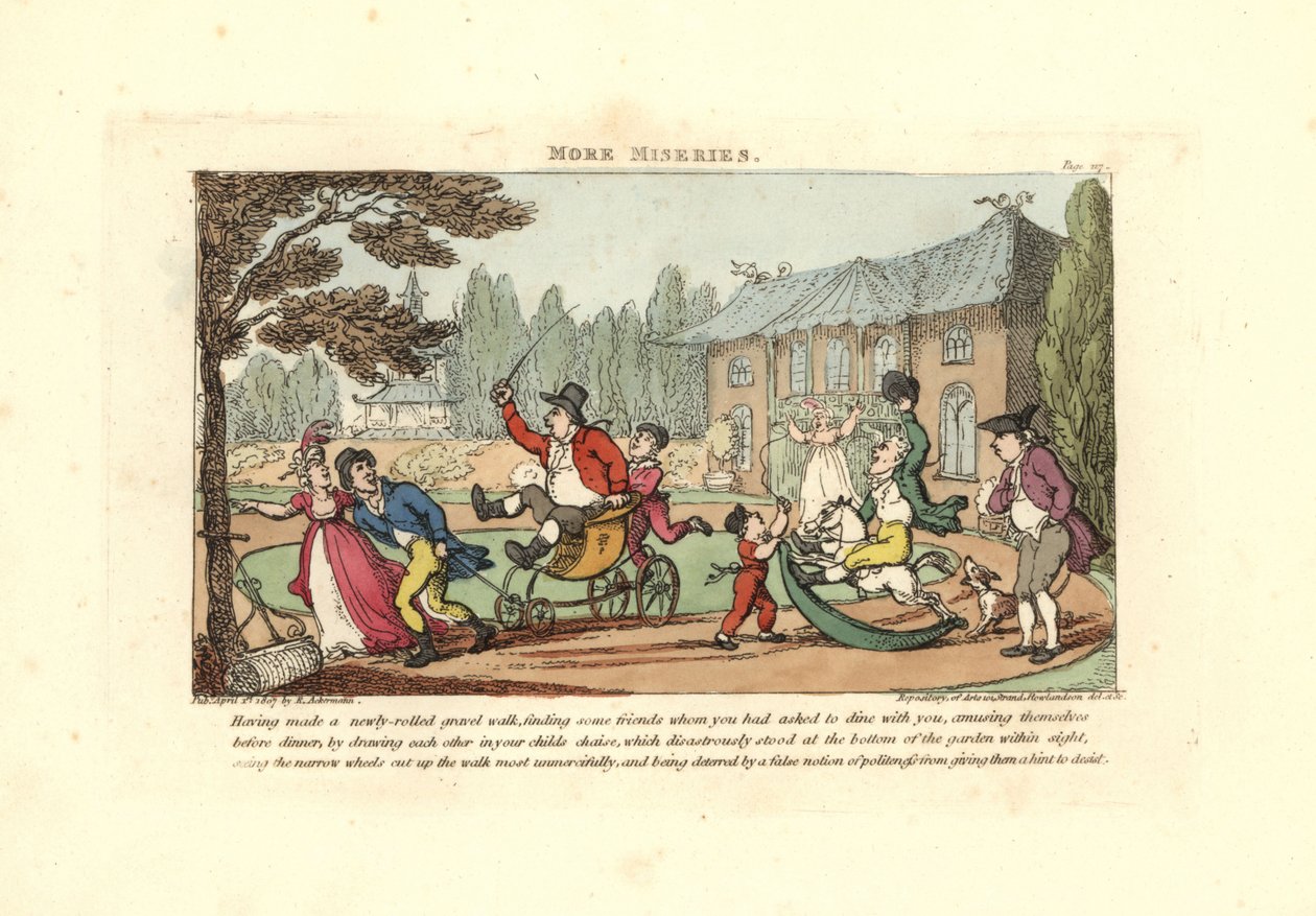 Arabalarda oynayan çocuklar yeni haddelenmiş bir çakıl parçasını kesiyor by Thomas Rowlandson