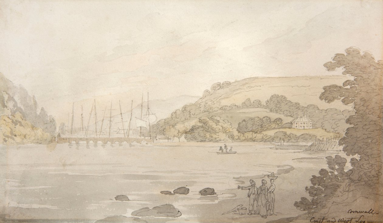 Cornwall, Doğu ve Batı Looe (suluboya) by Thomas Rowlandson