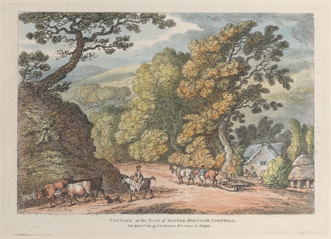 Cornwall'daki Views'dan Router Dağı Cornwall'ın Eteklerindeki Kulübe, Nisan ..., 12 Nisan 1812. by Thomas Rowlandson