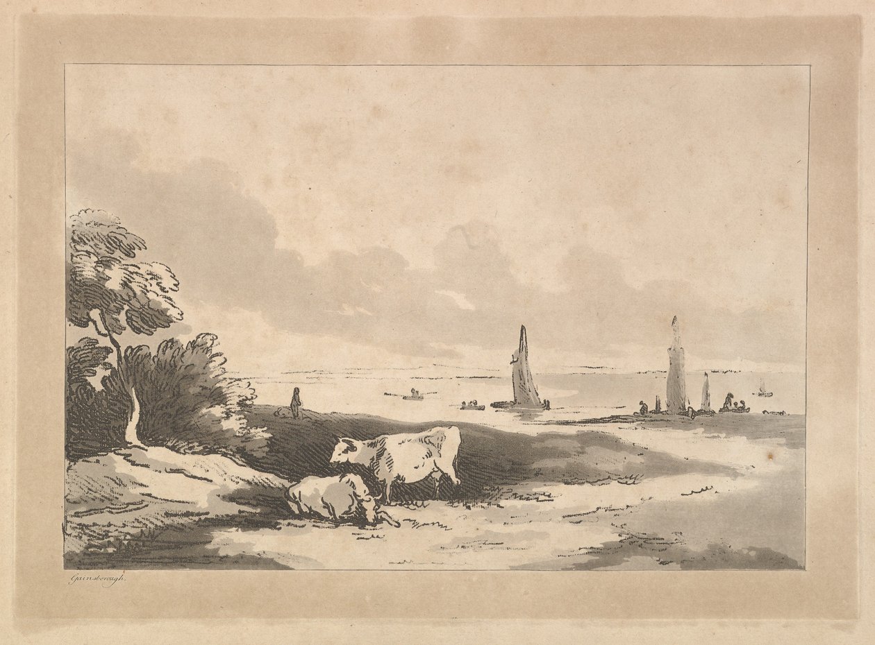 İnekler ve Deniz Manzarası, 1783-89. by Thomas Rowlandson