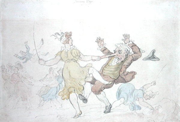 Dans Eden Köpekler (kağıt üzerine sulu boya ile kalem ve mürekkep) by Thomas Rowlandson
