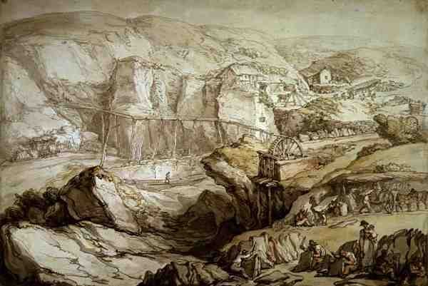 Delabole Slate Quarry (Whatman kağıdına kalem, mürekkep, suluboya ve kurşun kalem) by Thomas Rowlandson
