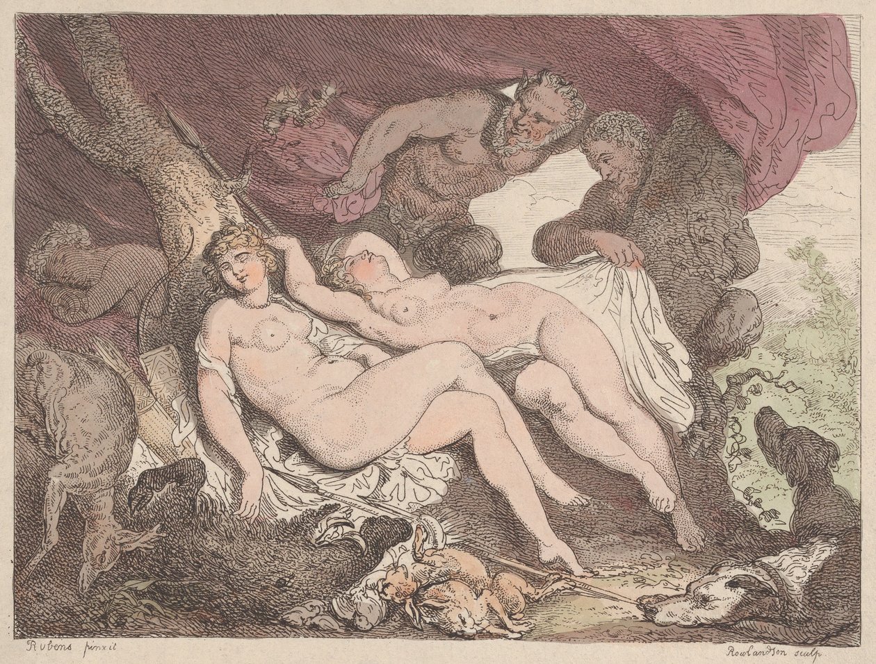 Diana ve Perileri, Satyrs tarafından gözetlendi, 1790-1799., 1790-1799. by Thomas Rowlandson