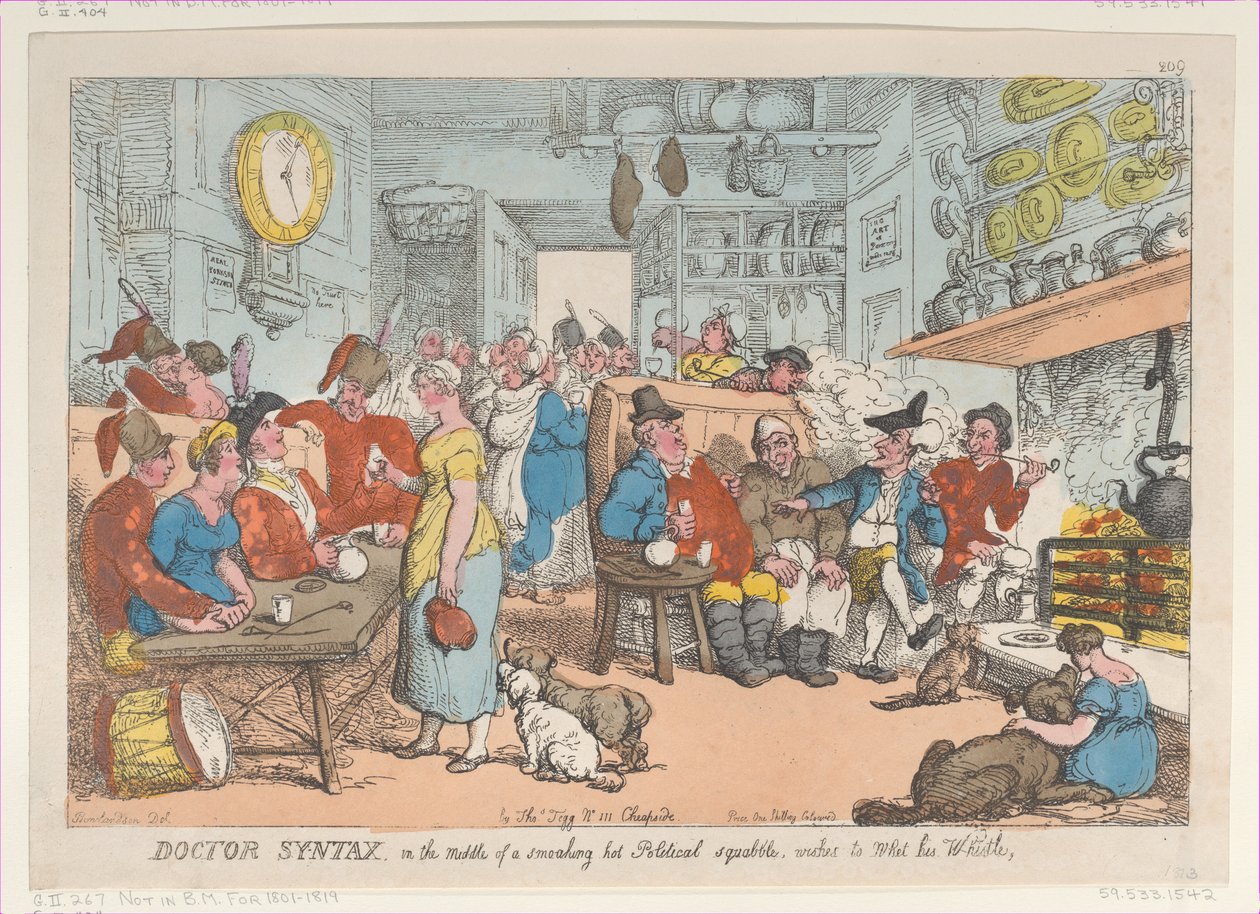 Doktor Sözdizimi, Sigara İçen Sıcak Bir Siyasi Tartışmanın Ortasında, Dilekler..., 31 Ağustos 1813. by Thomas Rowlandson