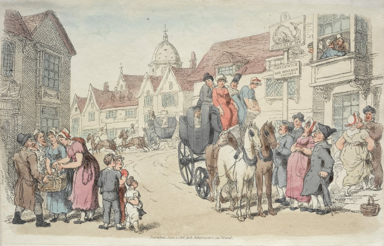 Dolphins Inn: Greenwich ve Woolwich Antrenörleri by Thomas Rowlandson