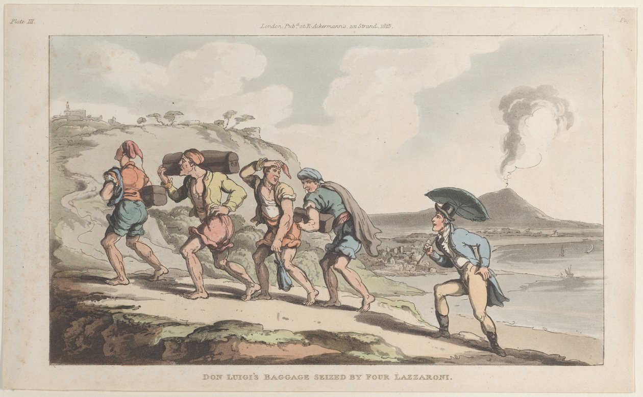 Don Luigi'nin Bagajı, Dört Lazzaroni tarafından Napoli'den ve Campagna Felice'den Ele Geçirildi ..., 1 Haziran 1815. by Thomas Rowlandson