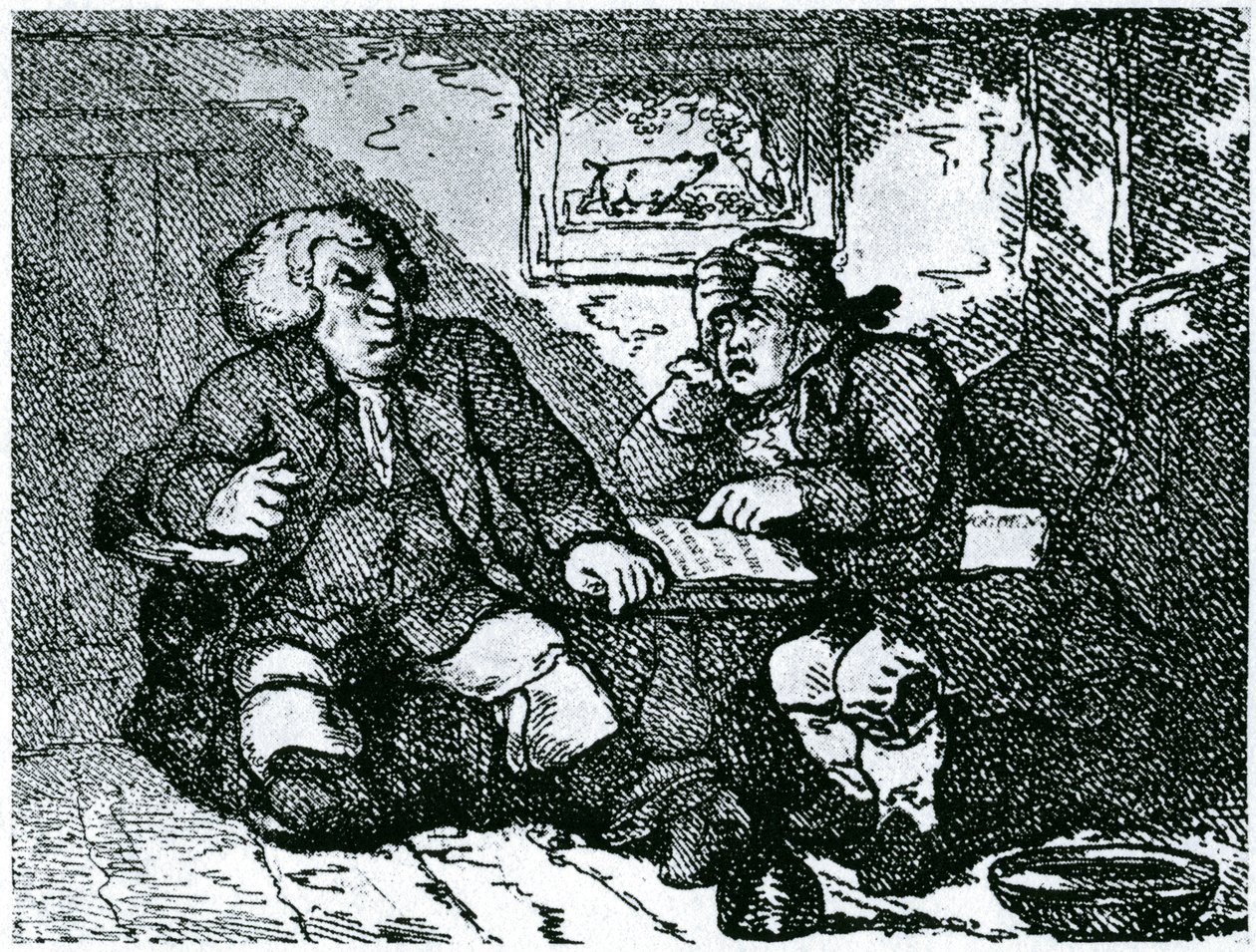 Dr Johnson ve James Boswell, şehirde bir gece geçirdikten sonra akşamdan kalmalıktan kurtuluyor by Thomas Rowlandson