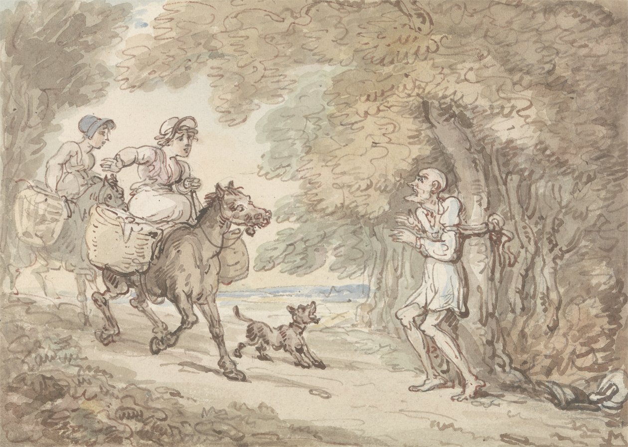 Highwaymen tarafından bir ağaca bağlı Dr Sözdizimi (kağıt üzerine kalem ve mürekkeple suluboya) by Thomas Rowlandson