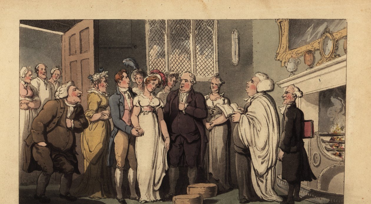 İngiliz beyefendi geliniyle görkemli bir evde evleniyor by Thomas Rowlandson