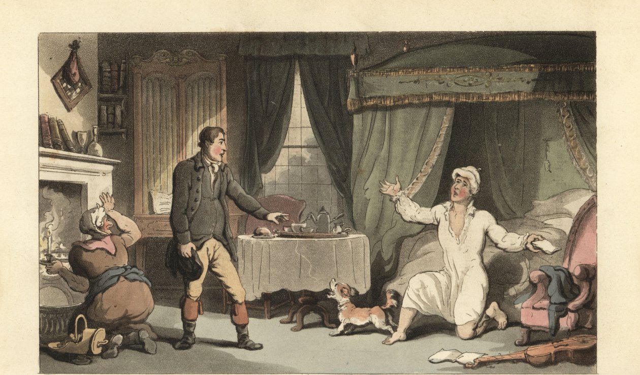 İngiliz beyefendi ailesinden bir mektup alıyor by Thomas Rowlandson