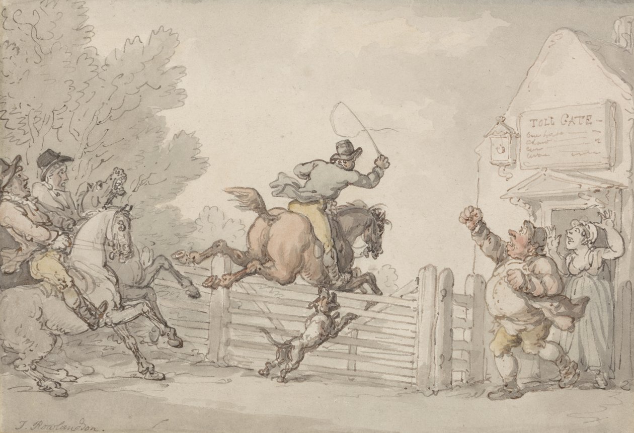 Geçiş ücretinden kaçınmak, c.1805-10 (grafit, kalem, mürekkep ve kağıt üzerinde w/c) by Thomas Rowlandson