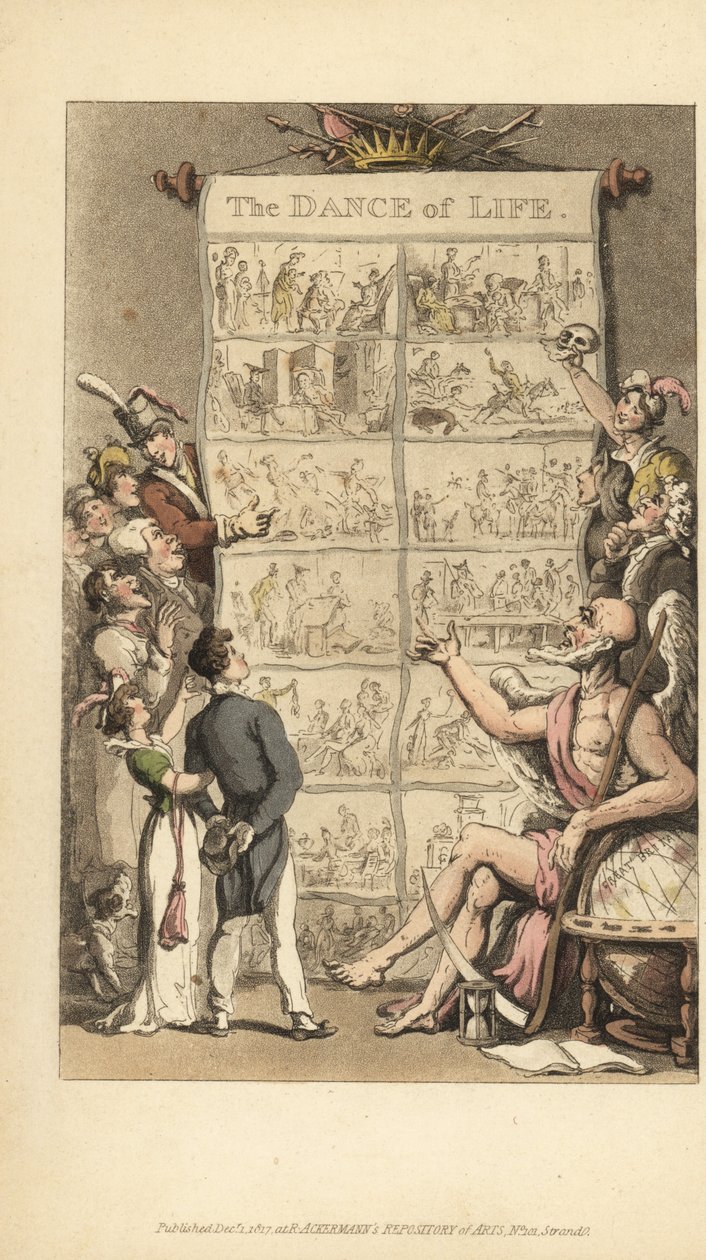 Hayattan erkek ve kadın sahneleri gösteren Baba Zaman by Thomas Rowlandson