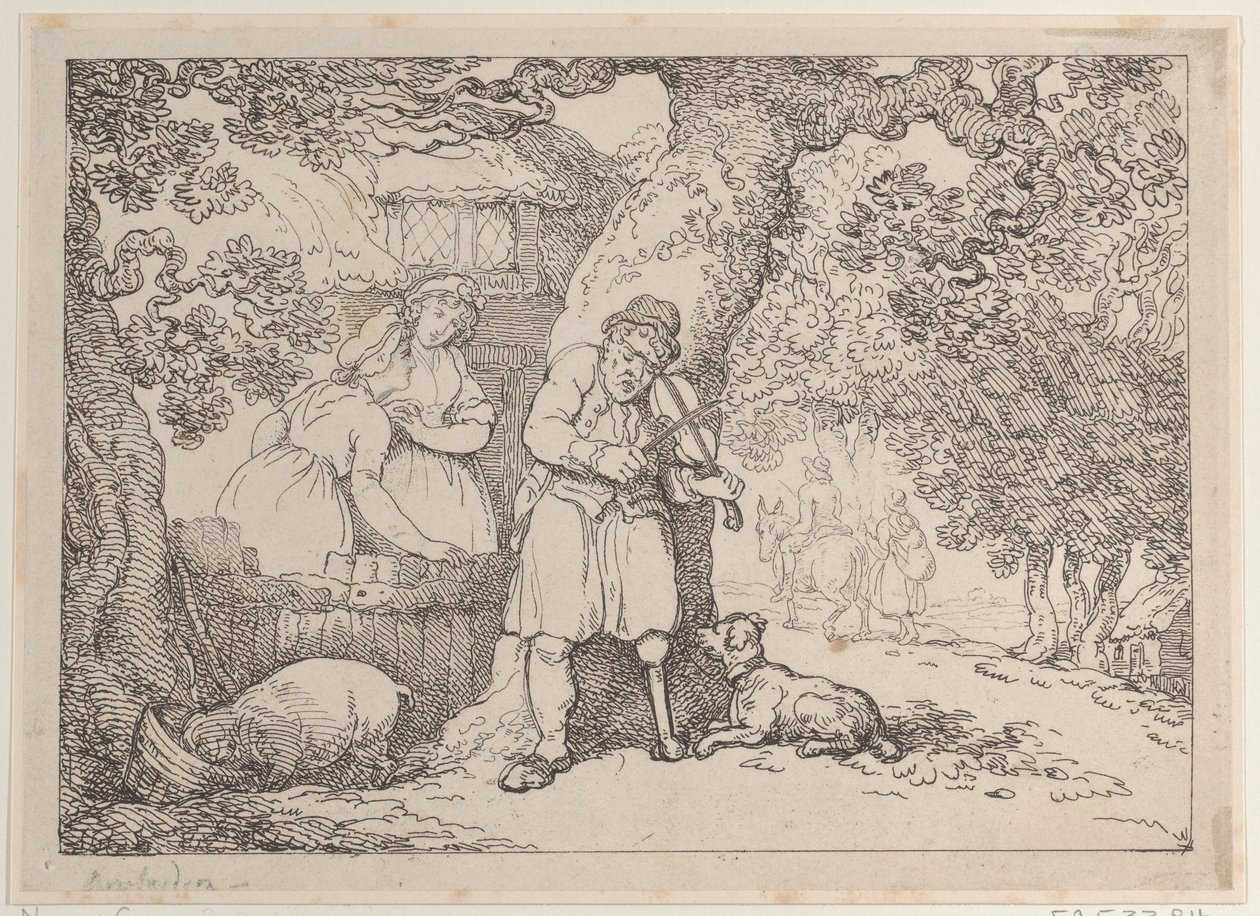 Fiddler, Denizci, İki Kadın ve Bir Kulübenin Yanındaki Domuz, 1816., 1816. by Thomas Rowlandson