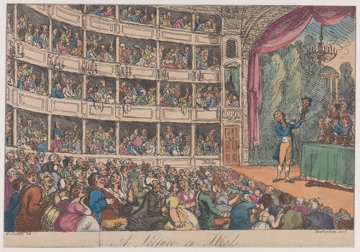 Frontispiece, George Alexander Stevens'ın A Lecture on Heads'den, Nisan 1808., Nisan 1808. by Thomas Rowlandson