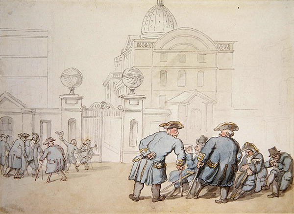Greenwich Hastanesi (kağıt üzerine kalem ve sulu boya) by Thomas Rowlandson
