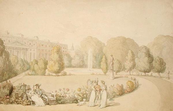 Hampton Court Sarayı, Bahçe Önü by Thomas Rowlandson