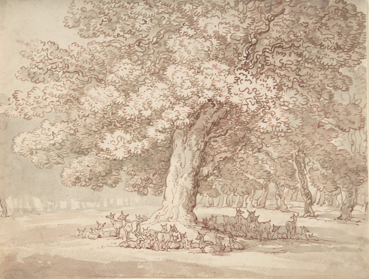 Bir meşe ağacının altında geyik sürüsü, 1775-1827. by Thomas Rowlandson