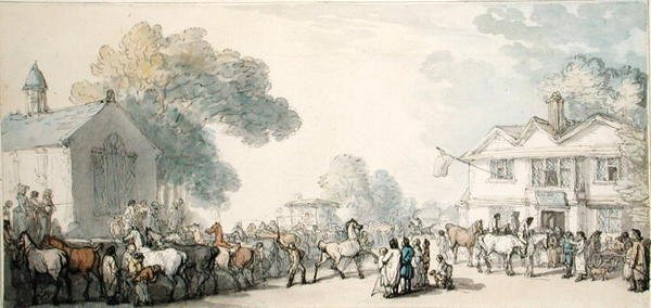 Horse Fair, Southampton (kağıt üzerine kalem ve mürekkep ve suluboya) by Thomas Rowlandson