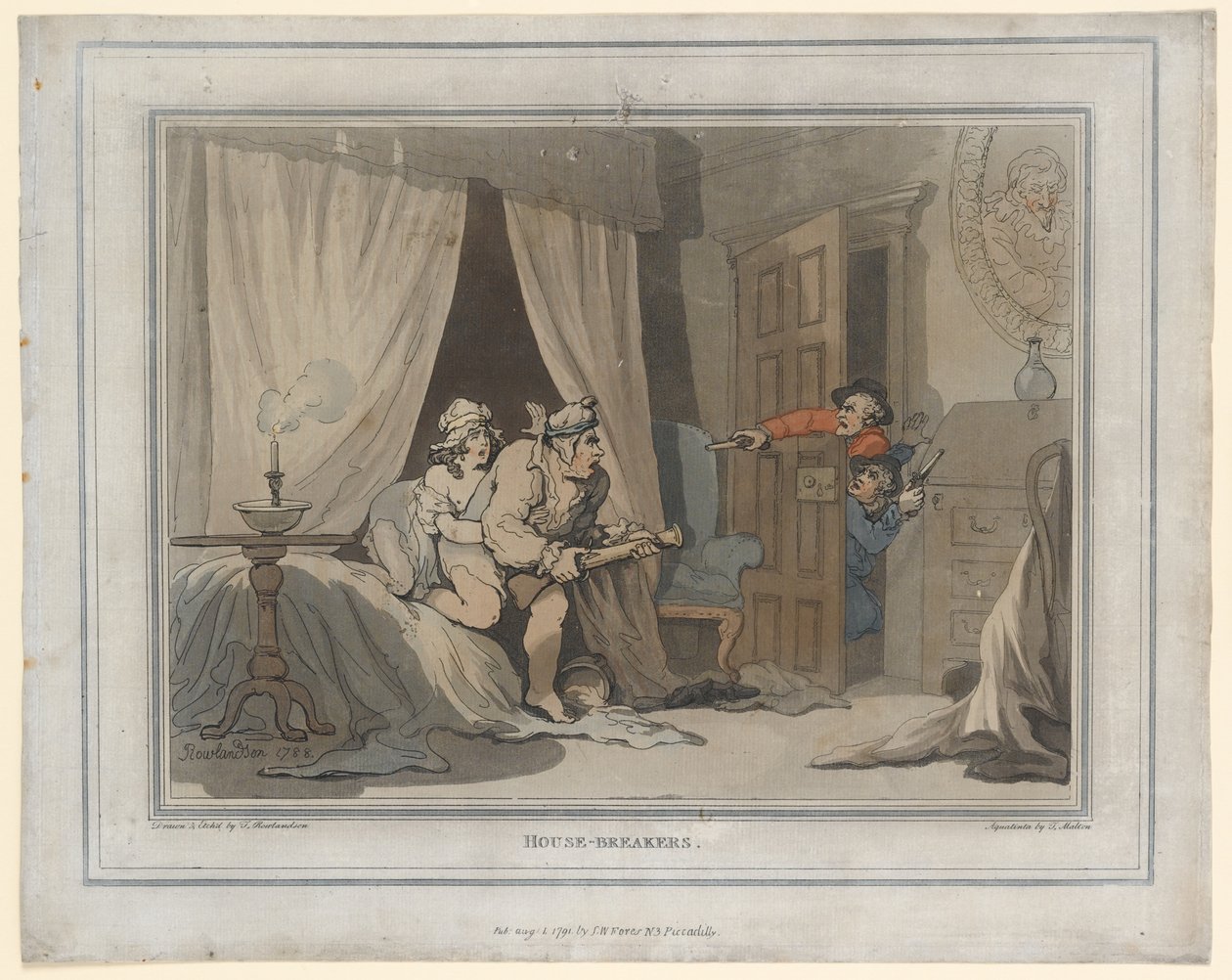 House Breakers, Thomas Molten tarafından yapılan baskı, 1791 (el boyaması gravür) by Thomas Rowlandson