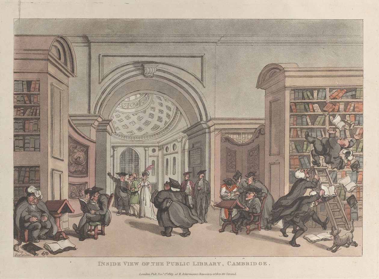 Halk Kütüphanesinin İç Görünümü, Cambridge, 9 Kasım 1809., 9 Kasım 1809. by Thomas Rowlandson