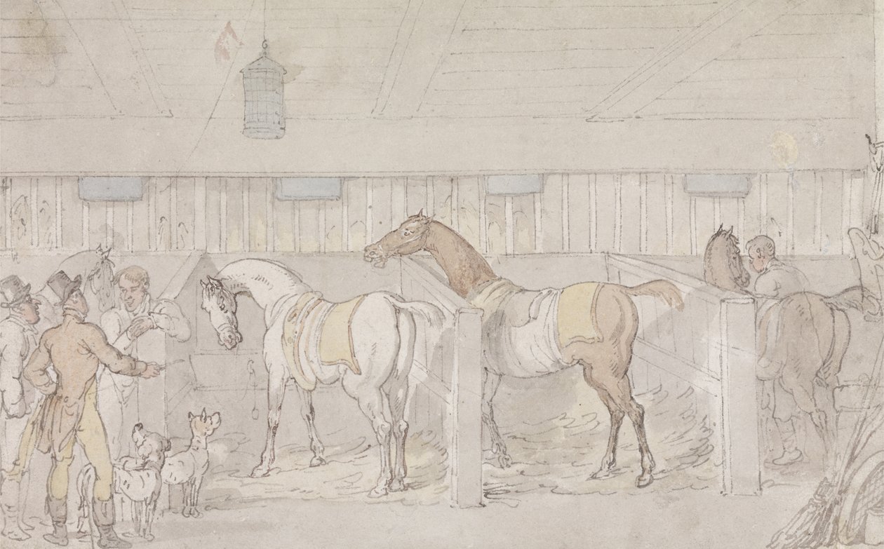 Bir Ahırın İçi (kalem ve mürekkep ve kağıt üzerine sulu boya) by Thomas Rowlandson