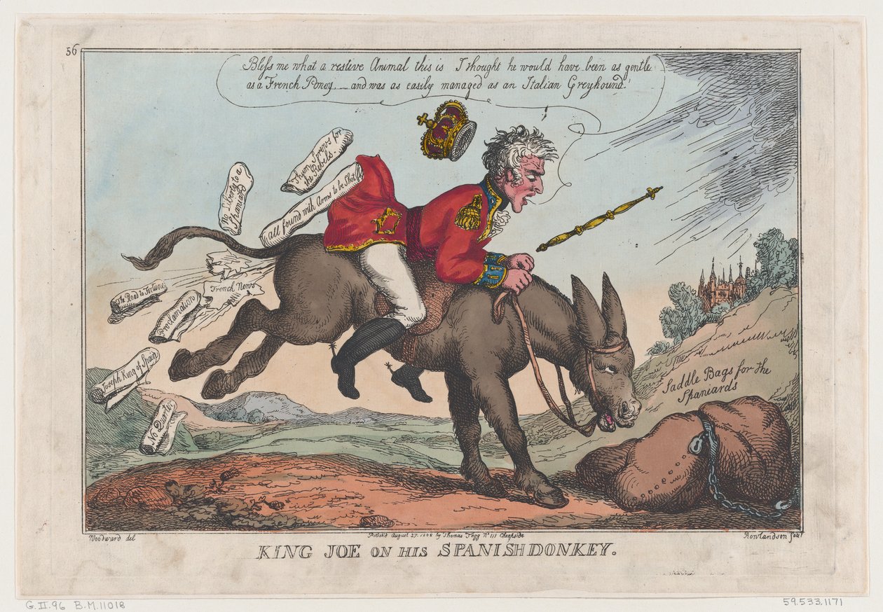 Kral Joe, İspanyol Eşek üzerinde, 27 Ağustos 1808., 27 Ağustos 1808. by Thomas Rowlandson