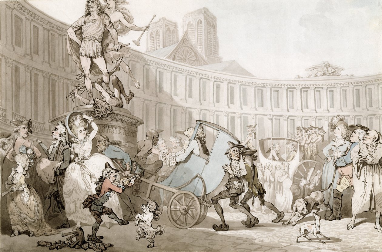 La Place des Victoires, Paris, c.1789 (yayılmış kağıt üzerine grafit üzerine kalem ve mürekkep ve suluboya) by Thomas Rowlandson