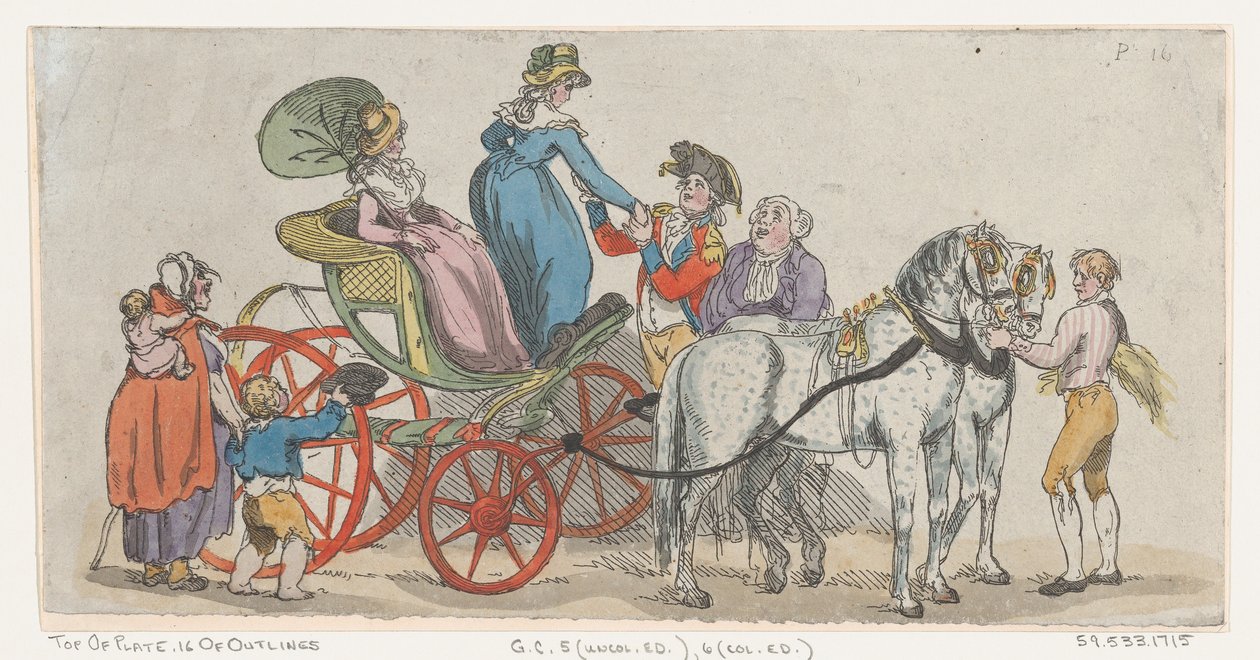 Arabadan Çıkan Hanımlar Plaka 16, Figürlerin Anahatları, Manzaralar ve..., 1 Haziran 1790. by Thomas Rowlandson