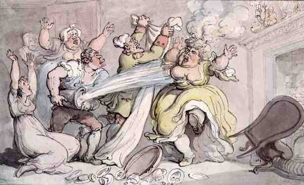 Peruğu Yanan Kadın (kalem ve mürekkep ve kağıt üzerine sulu boya) by Thomas Rowlandson