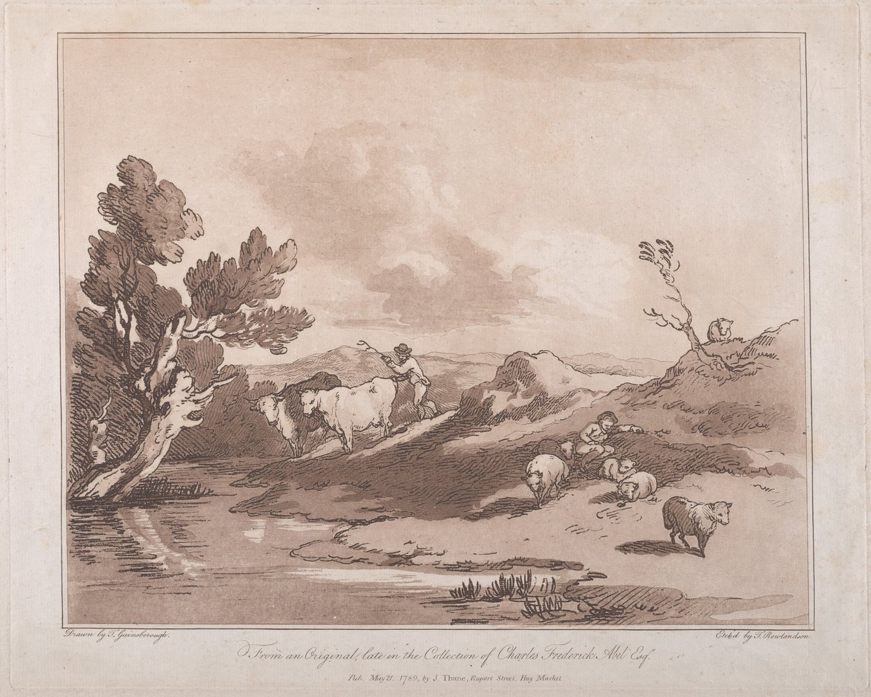 Bir Figür Sığırı ve Dinlenen Bir Çoban ile Manzara, 21 Mayıs 1789., 21 Mayıs 1789. by Thomas Rowlandson
