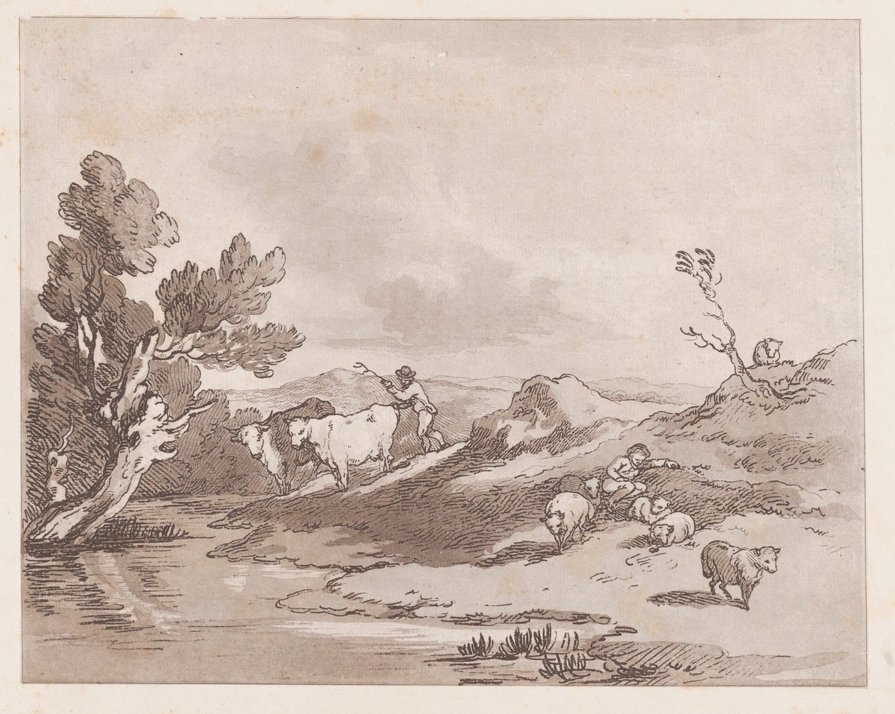Sığırları Suya Sürdüren Figürlü Manzara, 21 Mayıs 1789., 21 Mayıs 1789. by Thomas Rowlandson