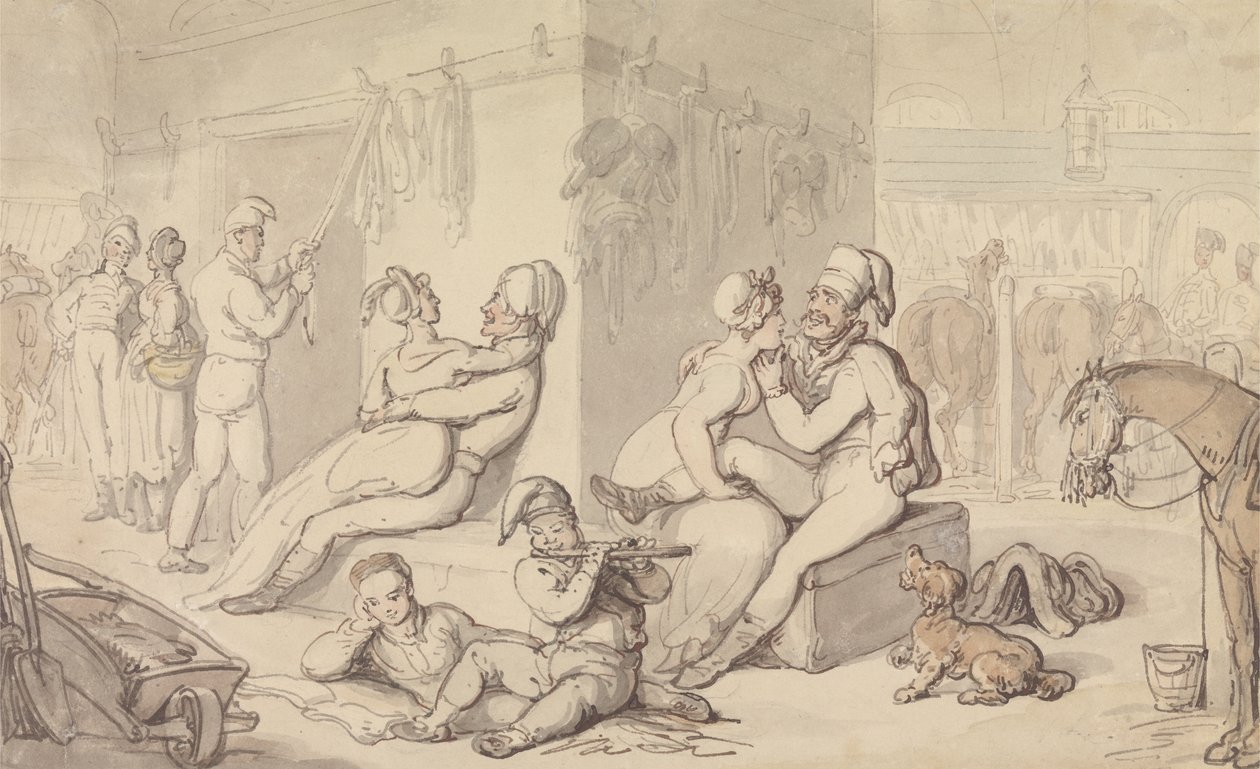 Hafif At Süvari Kışlası (kağıt üzerine suluboya ve kalem ve mürekkep) by Thomas Rowlandson