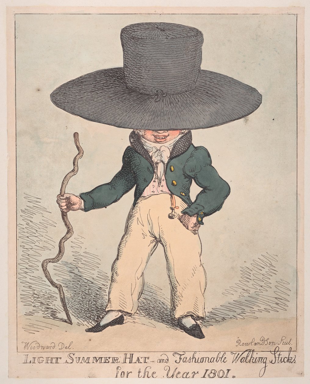 1801, 10 Temmuz 1801., 10 Temmuz 1801 Yılı için Hafif Yaz Şapkası ve Modaya Uygun Bastonlar. by Thomas Rowlandson