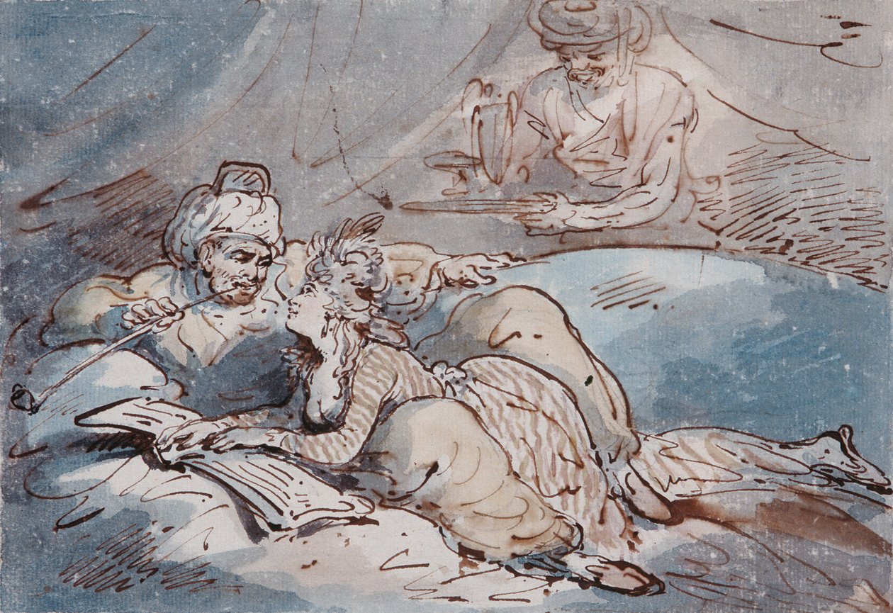 Doğuda Aşk, c.1787 (kalem ve renk yıkama) by Thomas Rowlandson