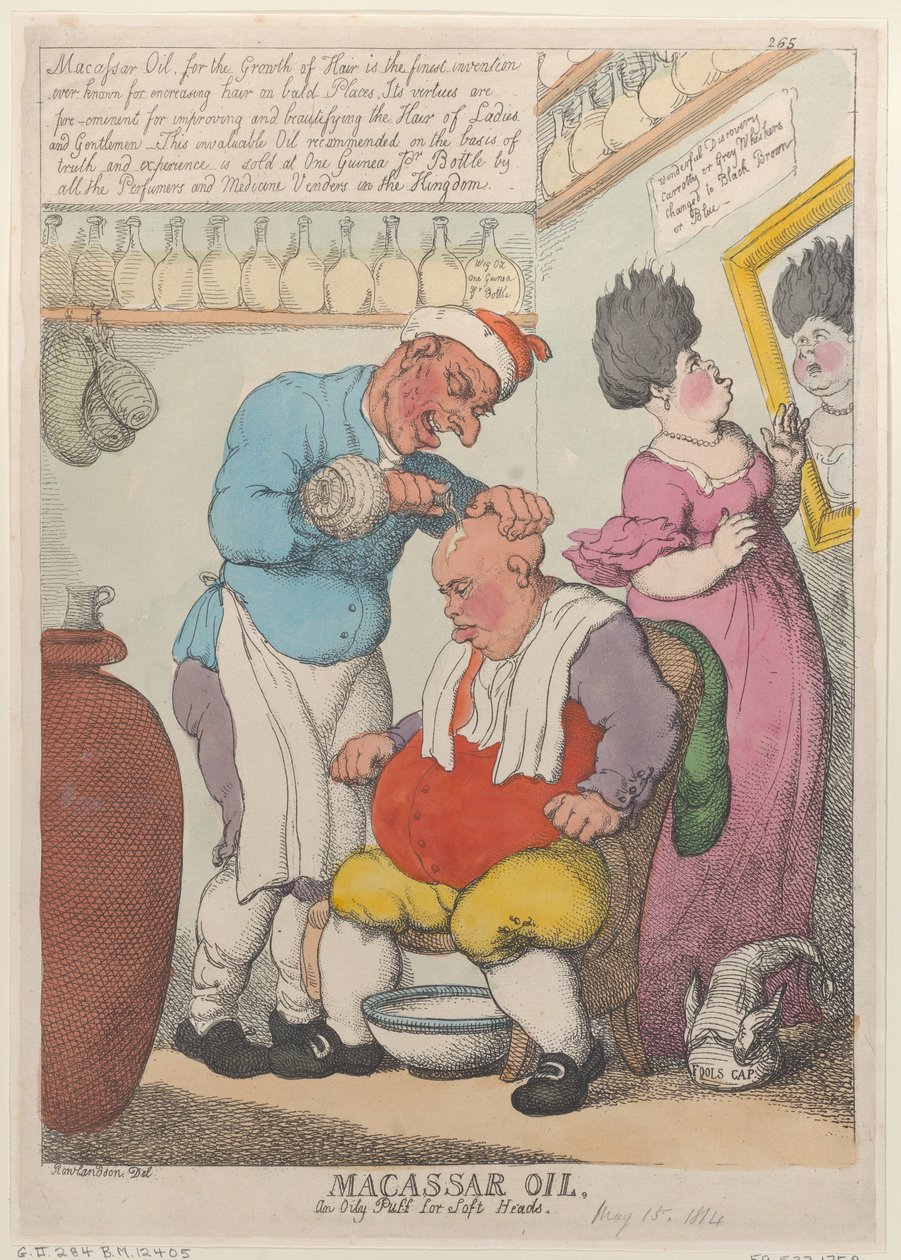 Macassar Yağı, Yumuşak Kafalar İçin Yağlı Bir Puf, 15 Mart 1814., 15 Mart 1814. by Thomas Rowlandson