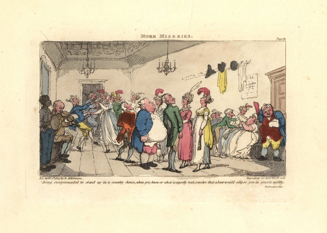 Bir ülke dansında dans ettirilmekten utanan adam. by Thomas Rowlandson