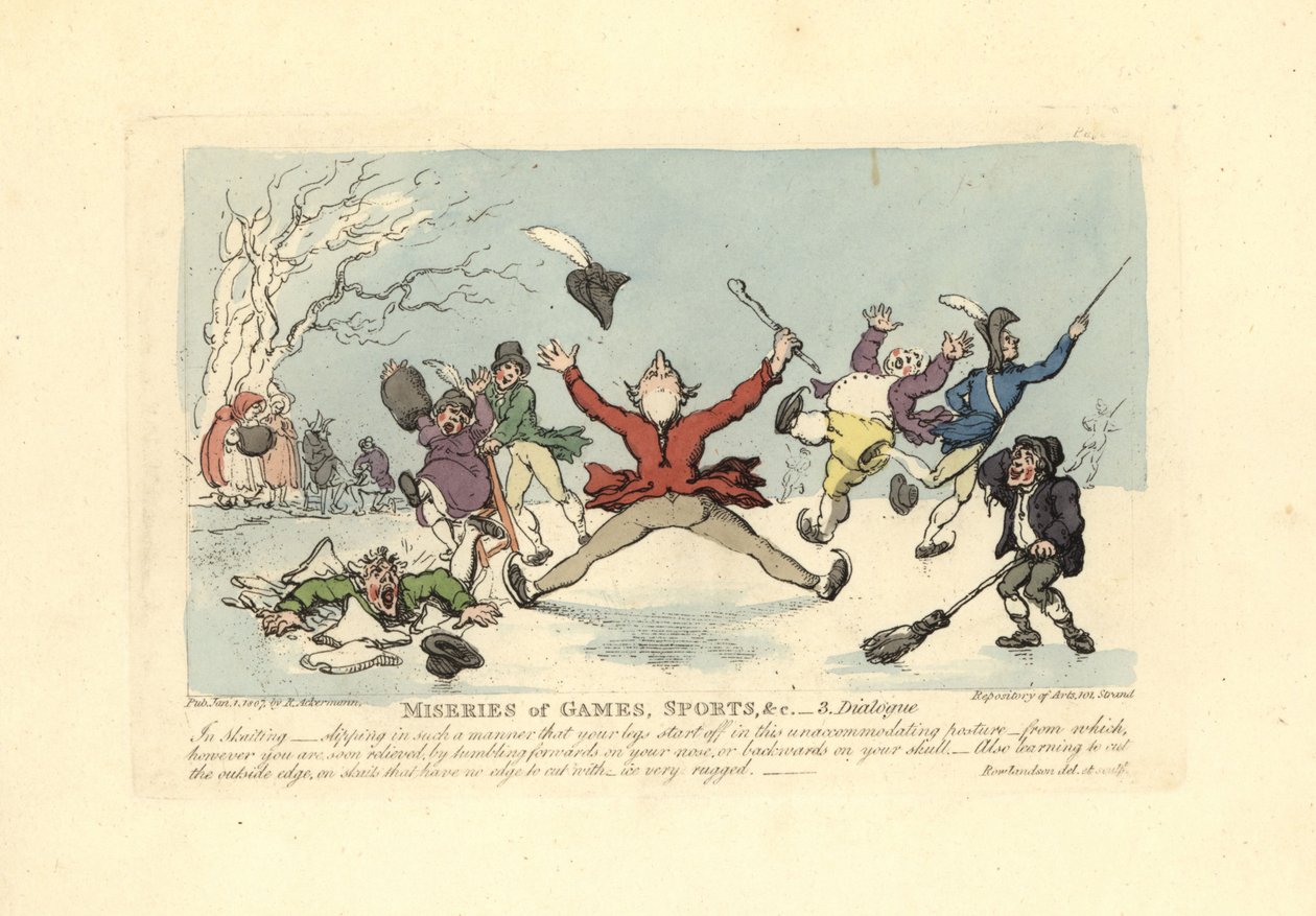 Buz patenlerine düşen adamlar, buzdan düşenler vb. by Thomas Rowlandson