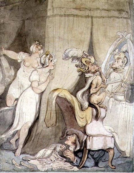 Monkey Tricks, c.1800 (kağıt üzerine sulu boya ile kalem ve mürekkep) by Thomas Rowlandson