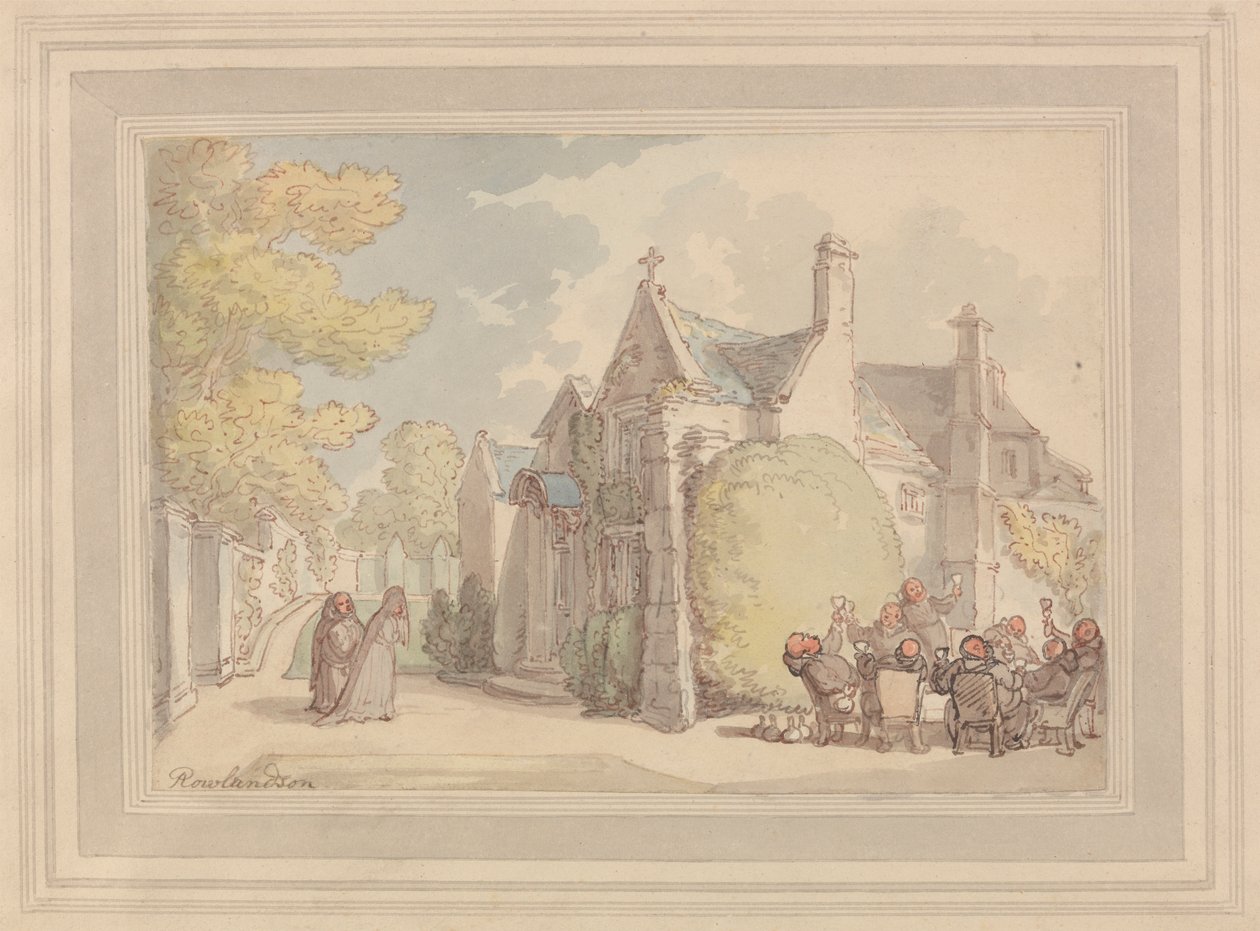 Bir Manastırın Dışında Alem Yapan Keşişler by Thomas Rowlandson