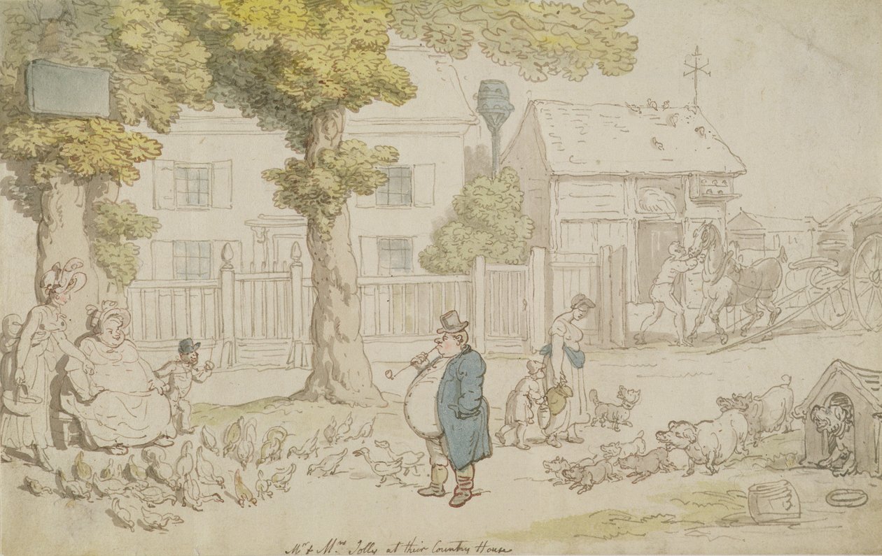 Bay ve Bayan Jolly, Kır Evlerinde (kağıt üzerine suluboya, kalem ve mürekkep ve kurşun kalem) by Thomas Rowlandson