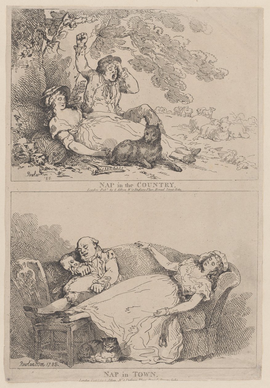 Ülkede Şekerleme, Şehirde Şekerleme, 1785., 1785. by Thomas Rowlandson