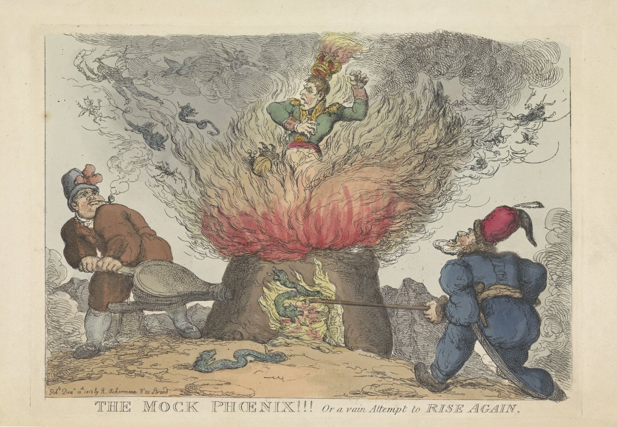 Napolyon als valse fenix, 1813 Sahte Anka kuşu!!! Ya da boş bir Yeniden Yükselme Girişimi (nesnedeki başlık) by Thomas Rowlandson