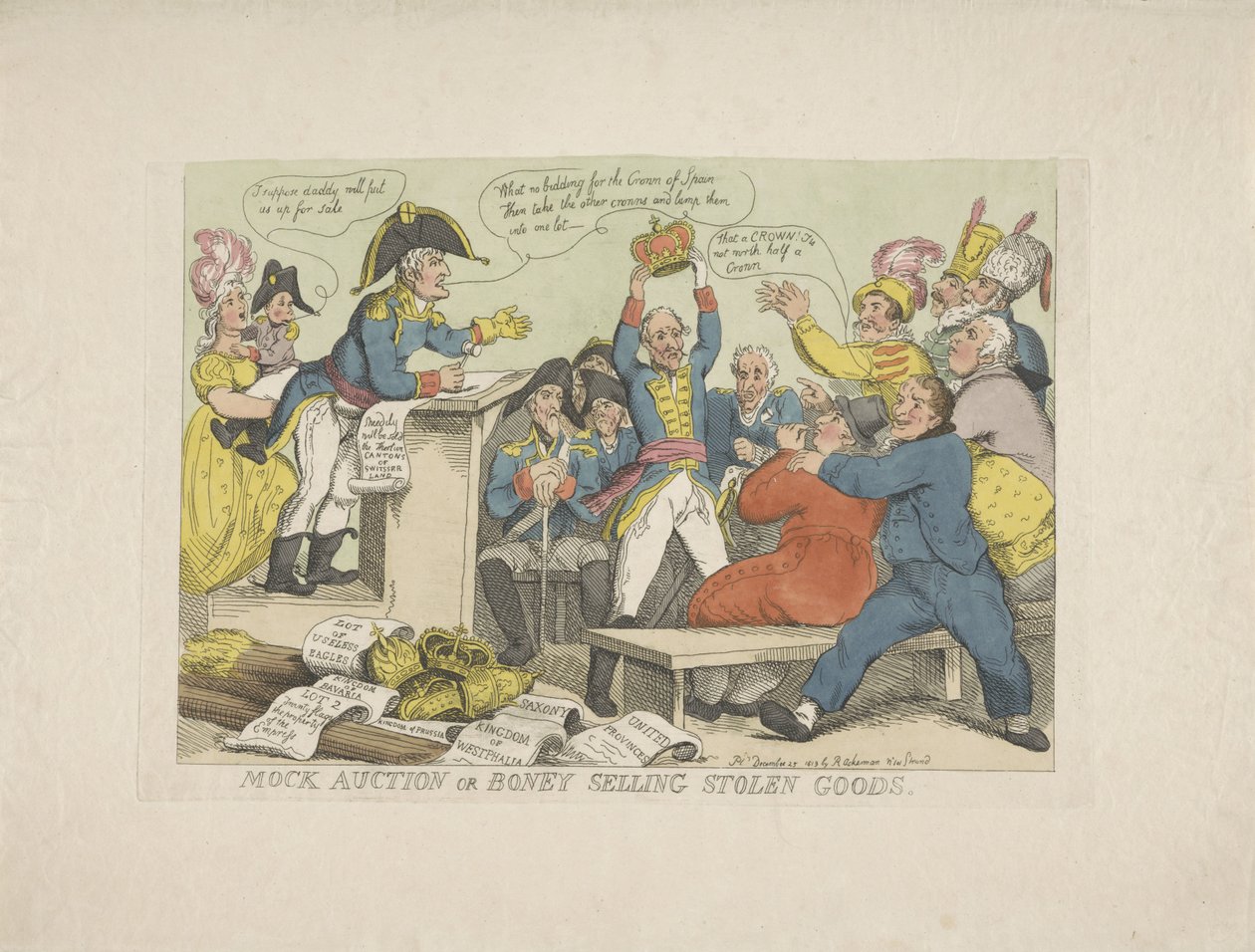 Napolyon Çalınan Malları Satıyor, 1813 Sahte açık artırma veya çalıntı mal satan Boney (nesne üzerinde başlık) by Thomas Rowlandson