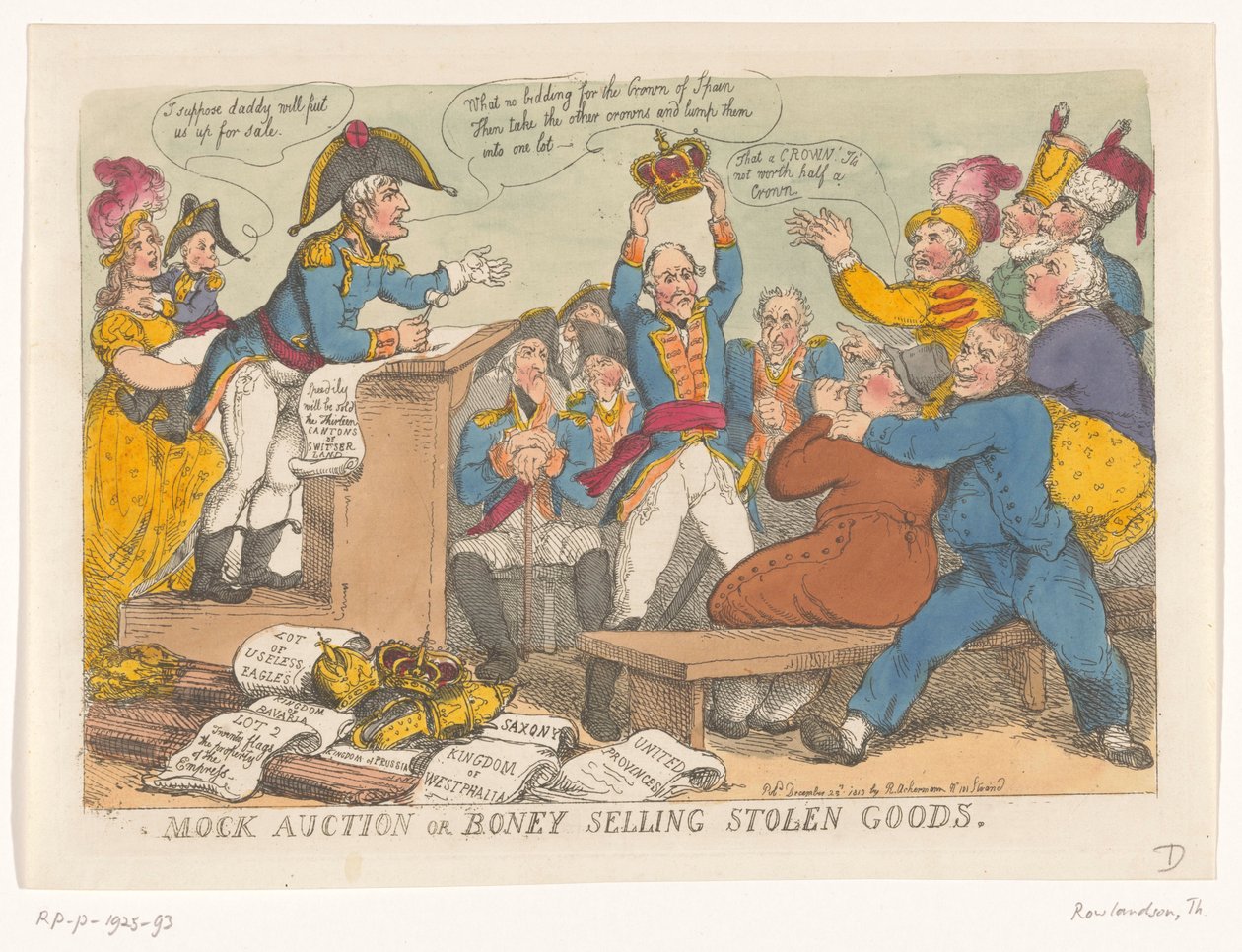Napolyon Çalınan Malları Satıyor, 1813 Sahte açık artırma veya çalıntı mal satan Boney (nesne üzerinde başlık) by Thomas Rowlandson