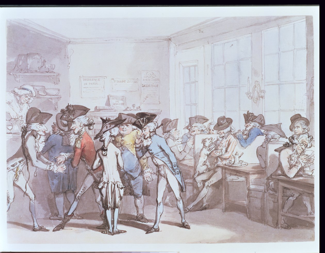 No.1732 A French Coffee House (pen and ink, wc) by Thomas Rowlandson
