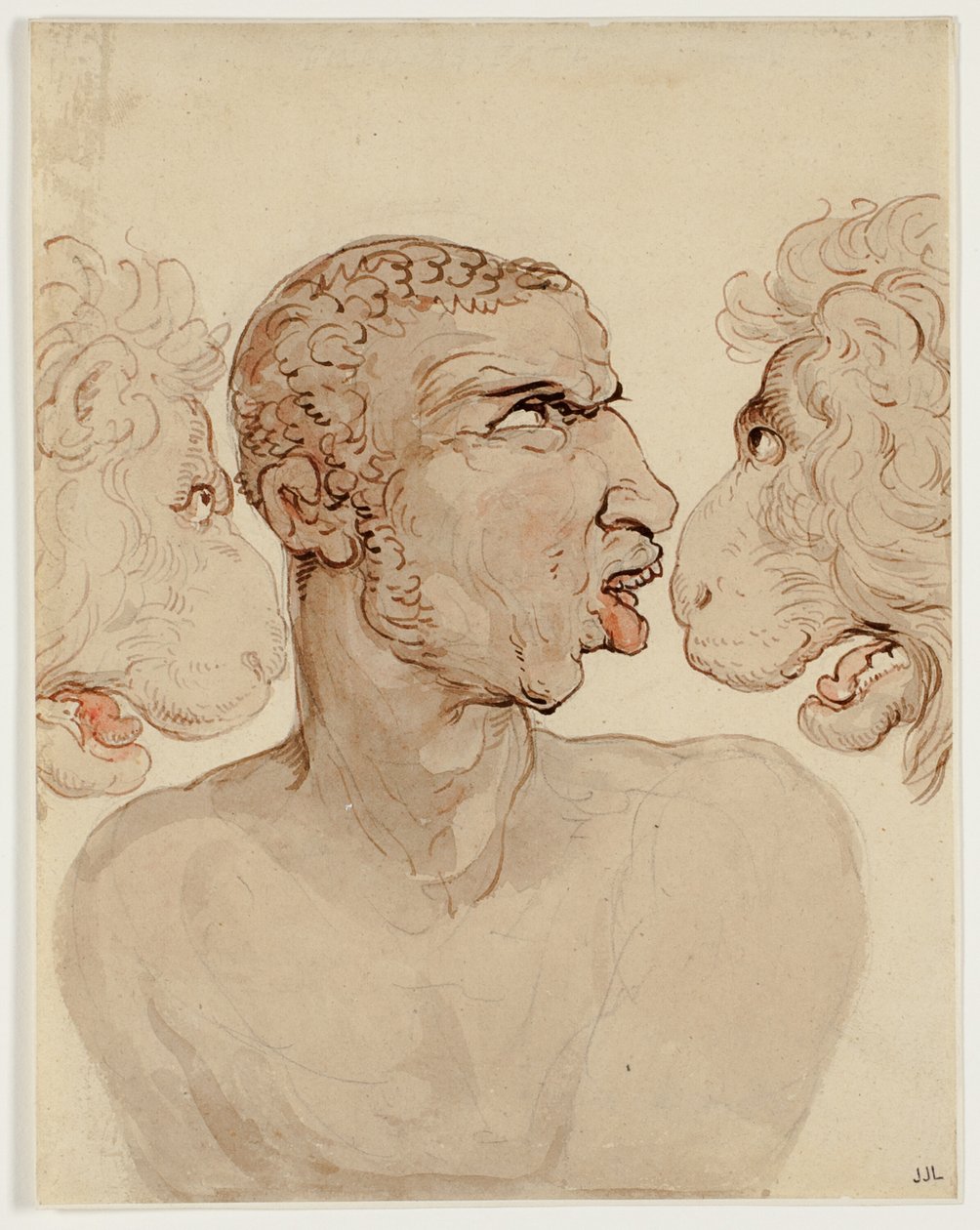 Bir İnsan ve İki Aslan Başının Fizyonomi Çalışması by Thomas Rowlandson