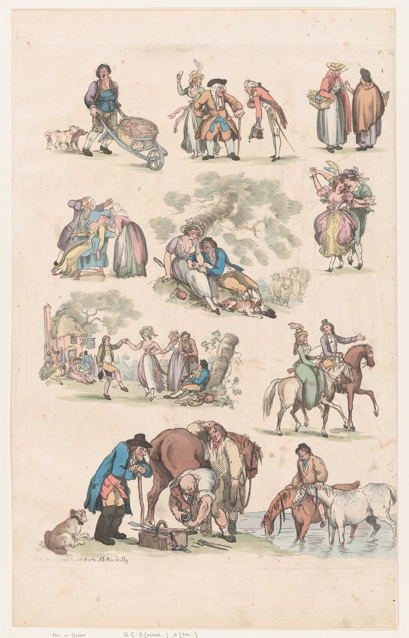 Levha 14, Figürlerin, Manzaraların ve Sığırların Ana Hatları... Öğrenicilerin Kullanımı İçin, Ju..., 1 Haziran 1790. by Thomas Rowlandson