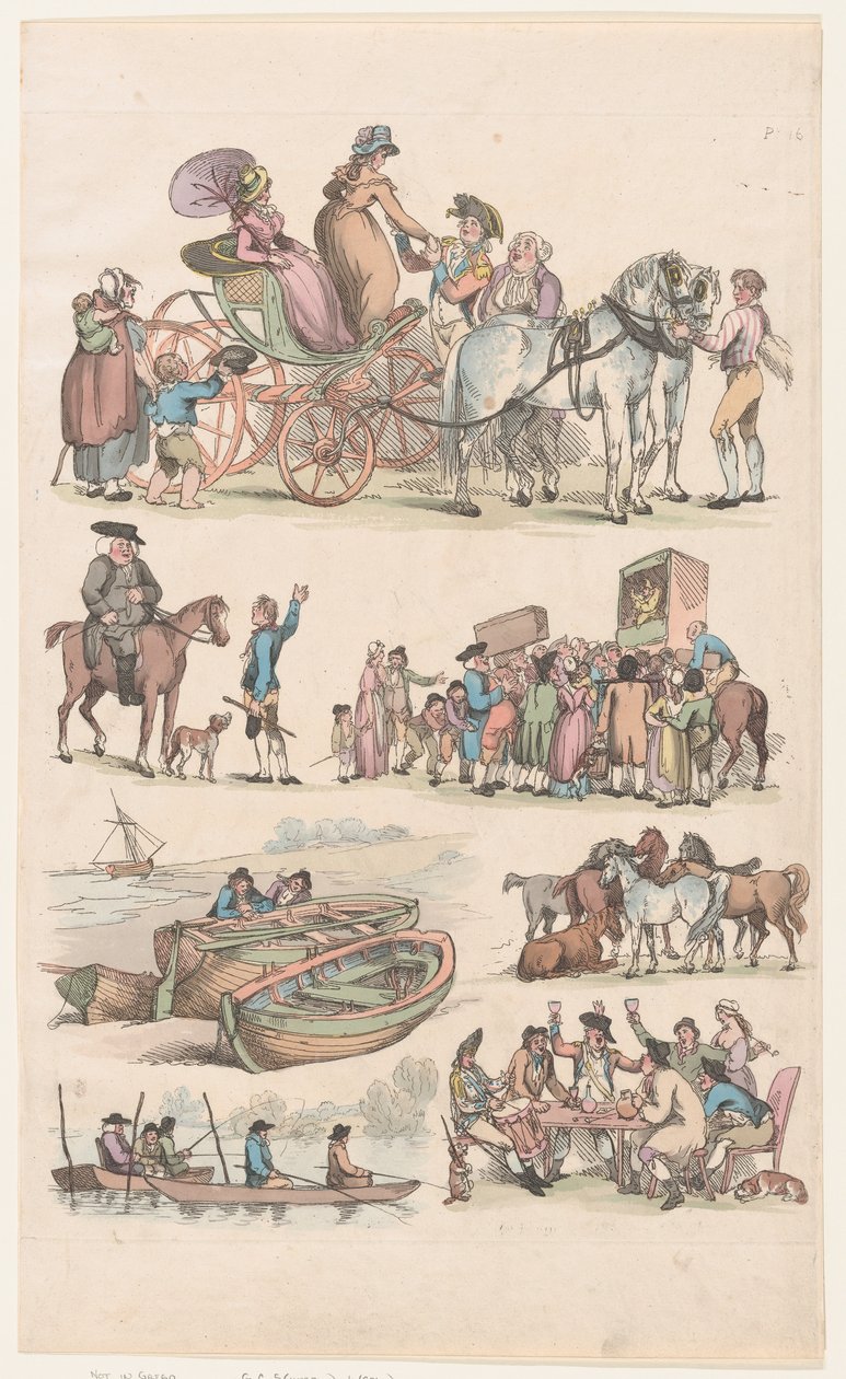 Levha 16, Figürlerin, Manzaraların ve Sığırların Ana Hatları... Öğrenicilerin Kullanımı İçin, Ju..., 1 Haziran 1790. by Thomas Rowlandson