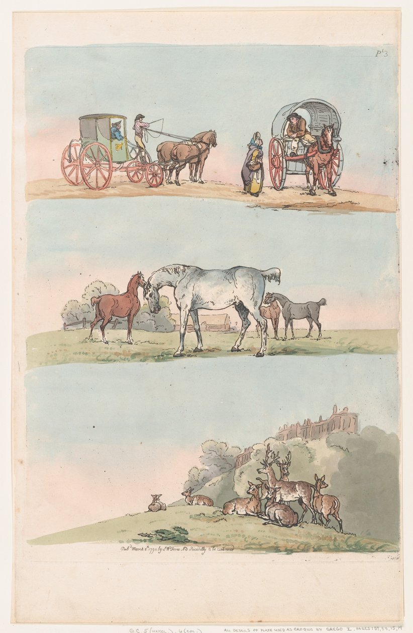 Levha 3, Figürlerin, Manzaraların ve Sığırların Ana Hatları... Öğrenicilerin Kullanımı İçin, Ma..., 8 Mart 1790. by Thomas Rowlandson