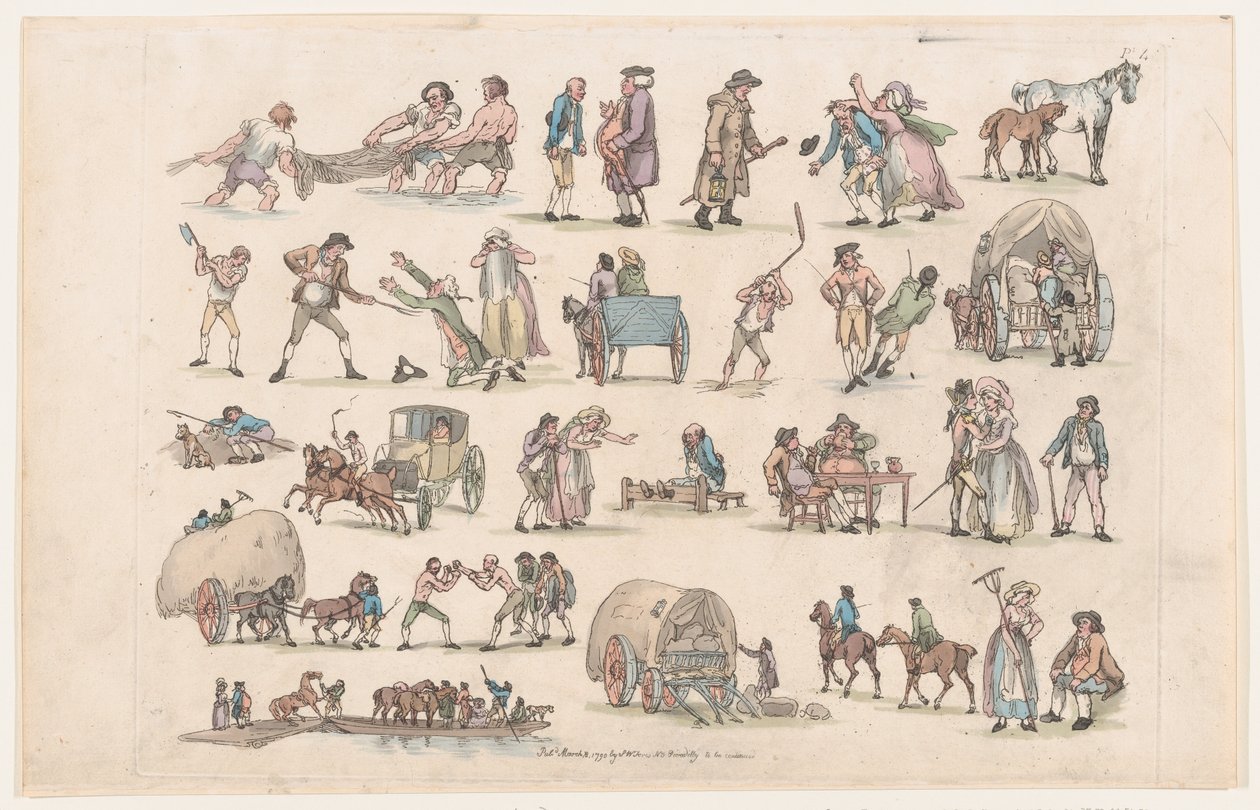 Levha 4, Figürlerin, Manzaraların ve Sığırların Ana Hatları... Öğrenicilerin Kullanımı İçin, Ma..., 8 Mart 1790. by Thomas Rowlandson